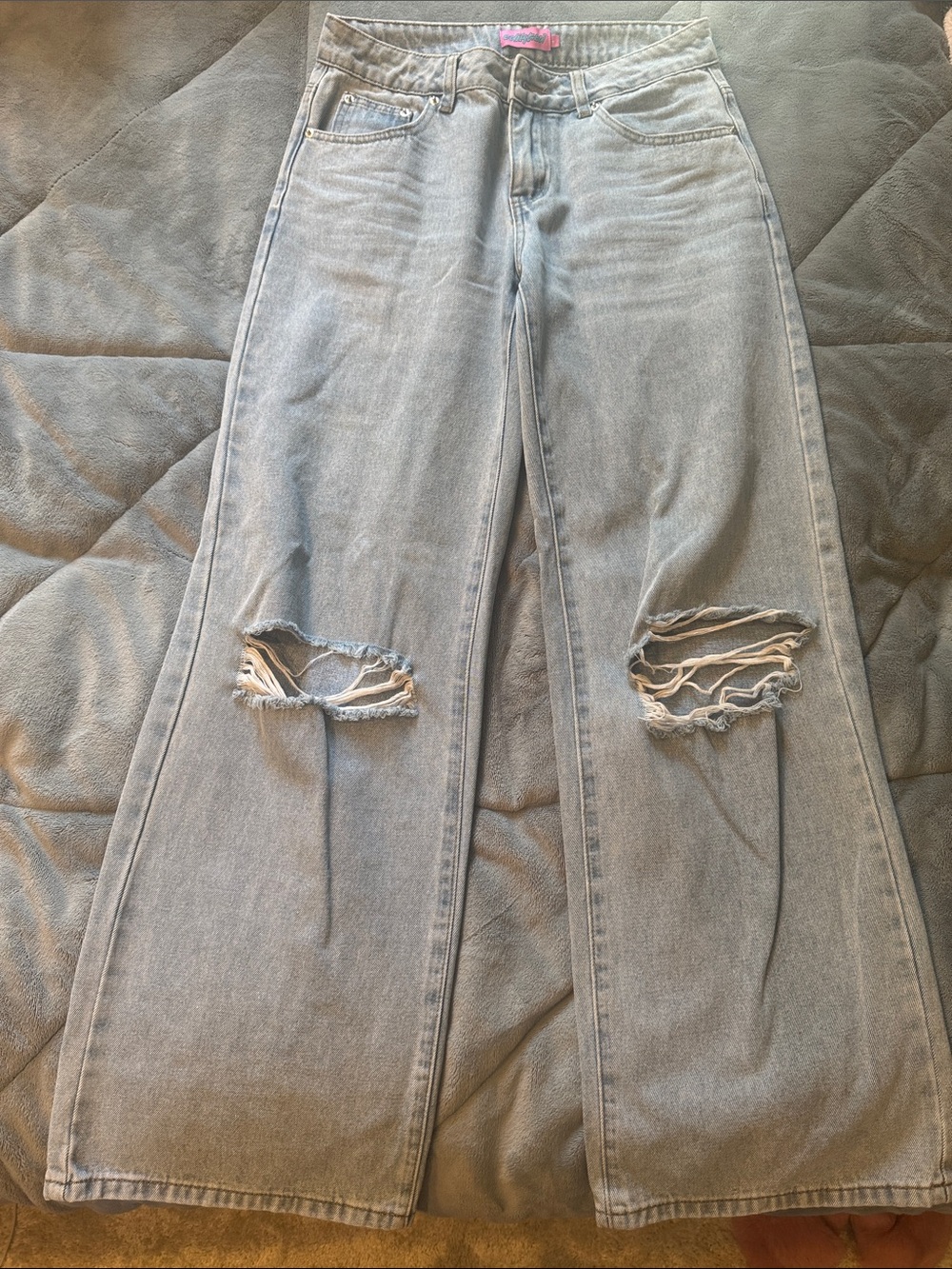 Edikted Light Blue Distressed Wide-Leg Jeans